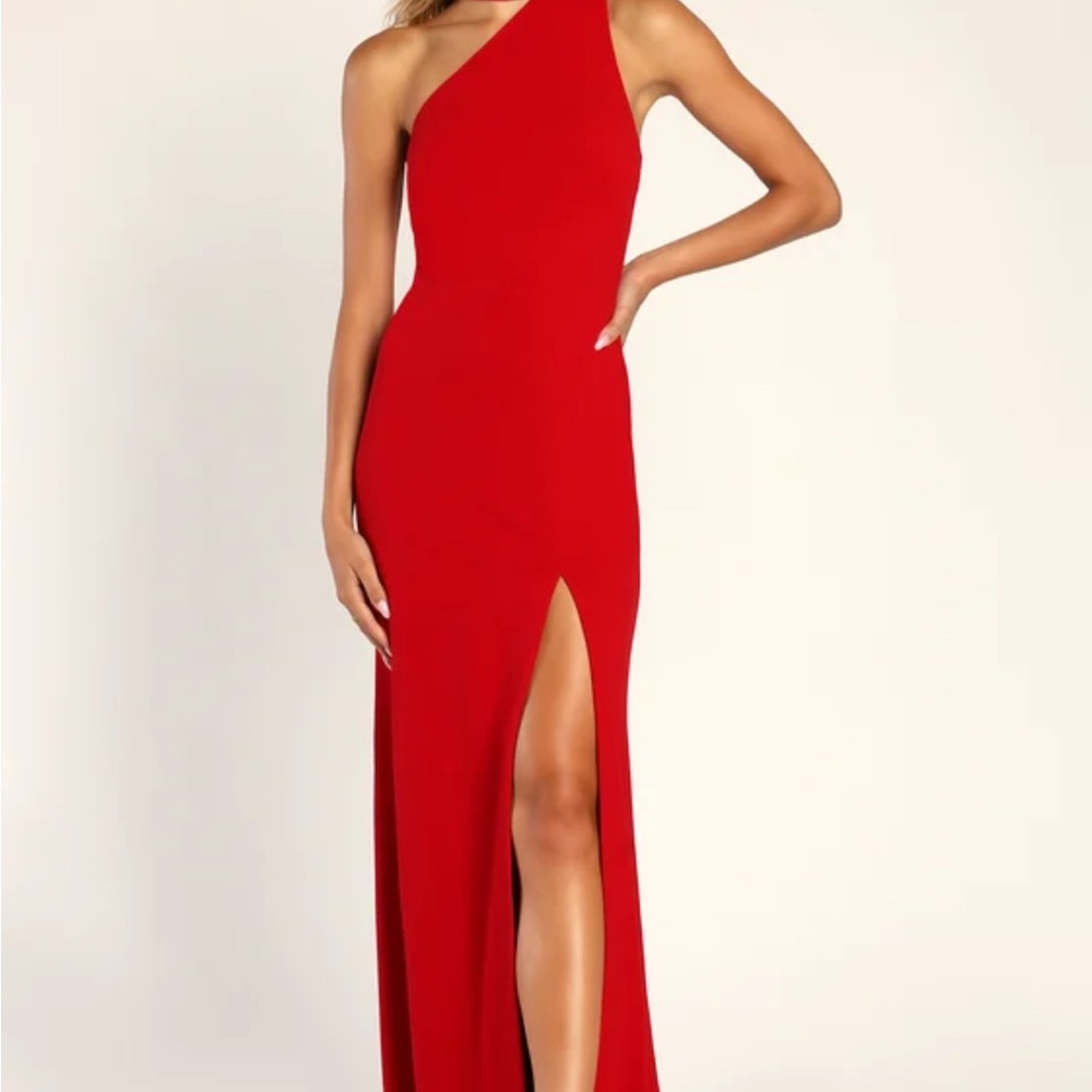 Lulu's Red Asymmetrical One-Shoulder Gown